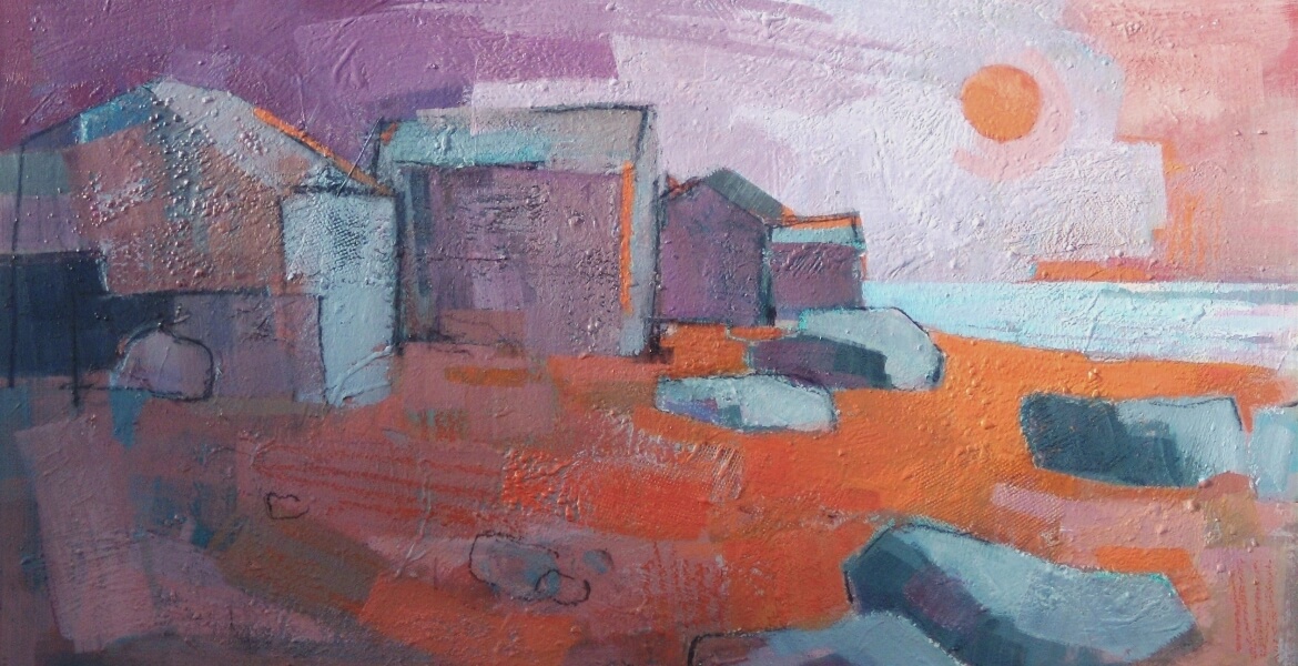 Orange Morning, Portland (14x24cm) acrylic/mixed media
